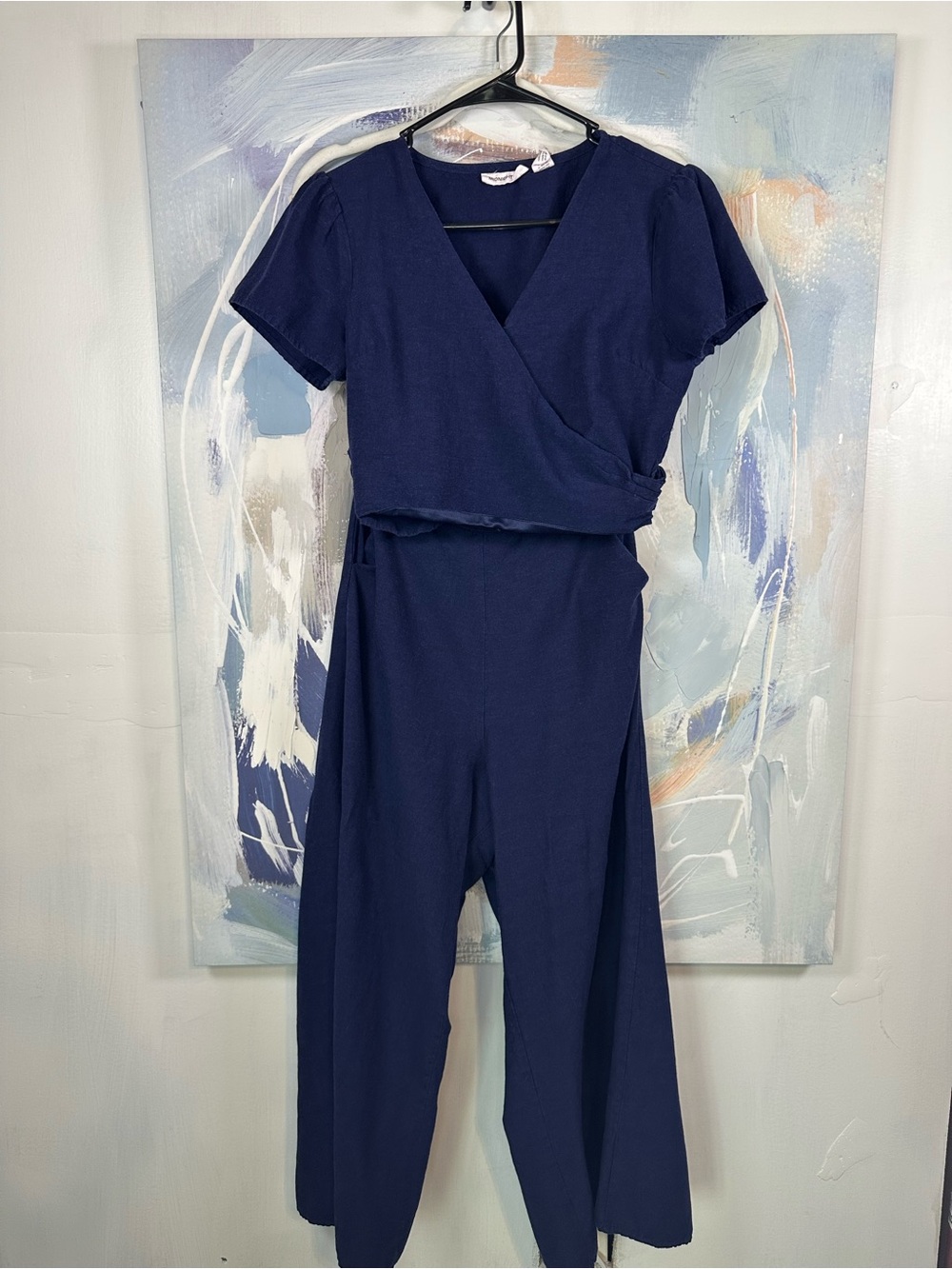 Midnight Sky 2 Piece Navy Wrap Top Wide Leg Pants Set M Matching Outfit